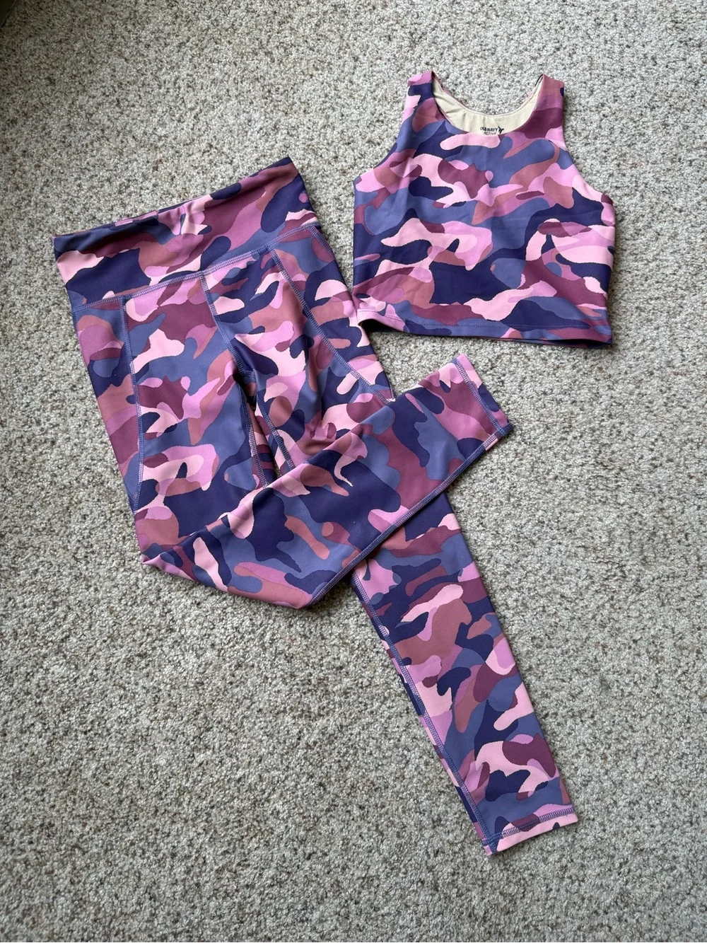Old Navy Pink and Purple Camo Active Leggings & Crop Top Set